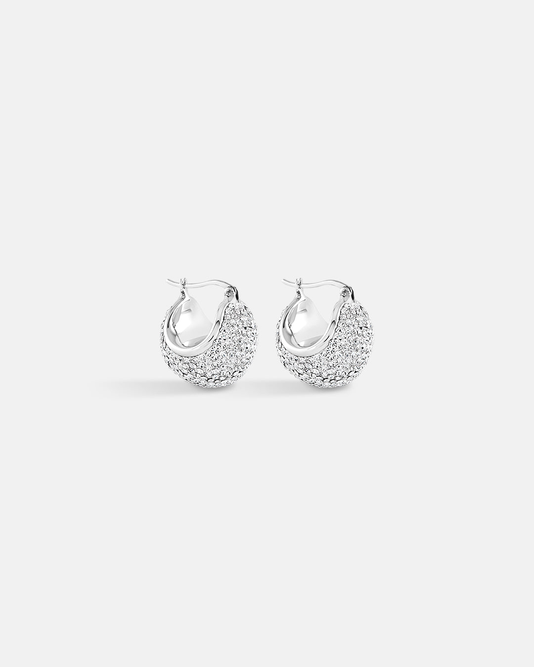 This is the picture of the disco ball hoop earrings made from crystals plated in white gold in sterling silver material