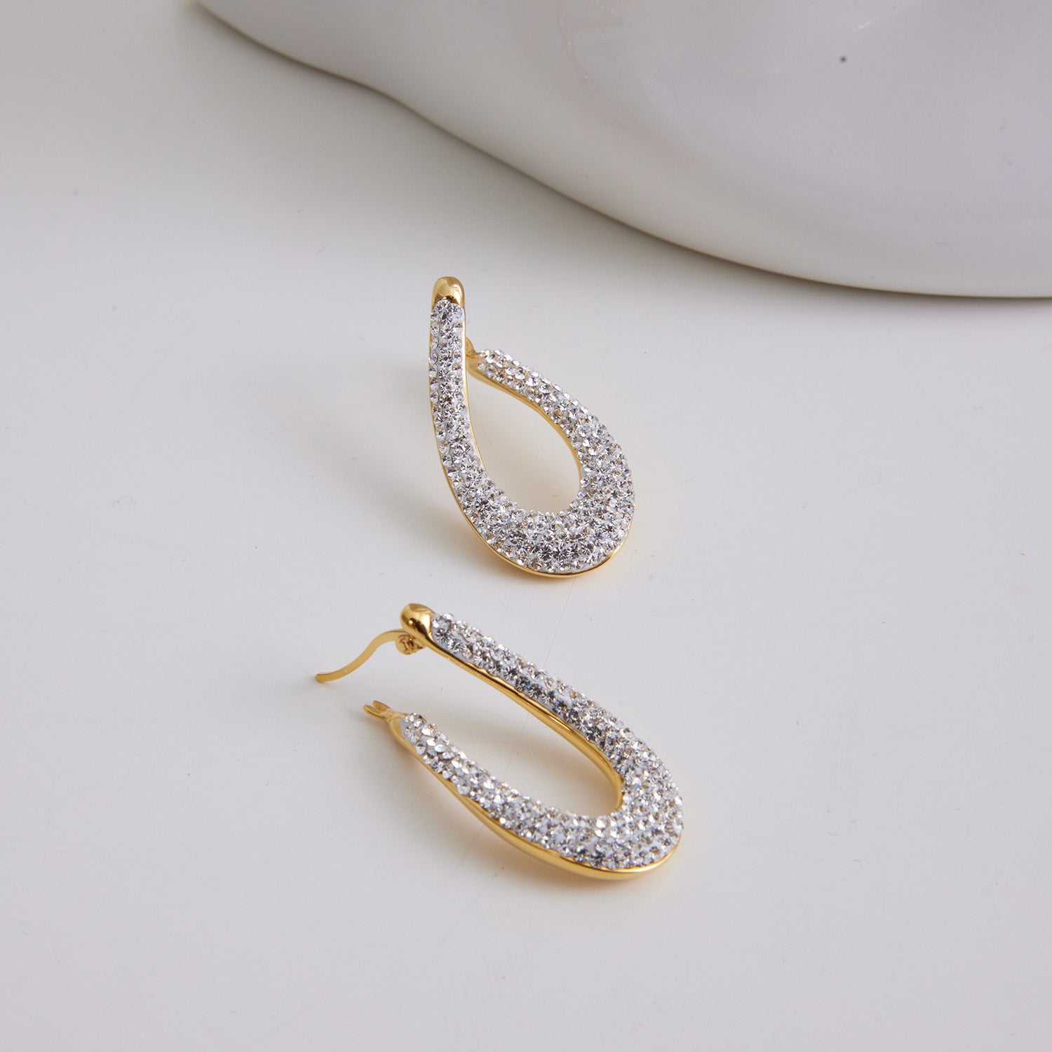 Crystal luster hoop earrings in sterling silver plated with 18K gold