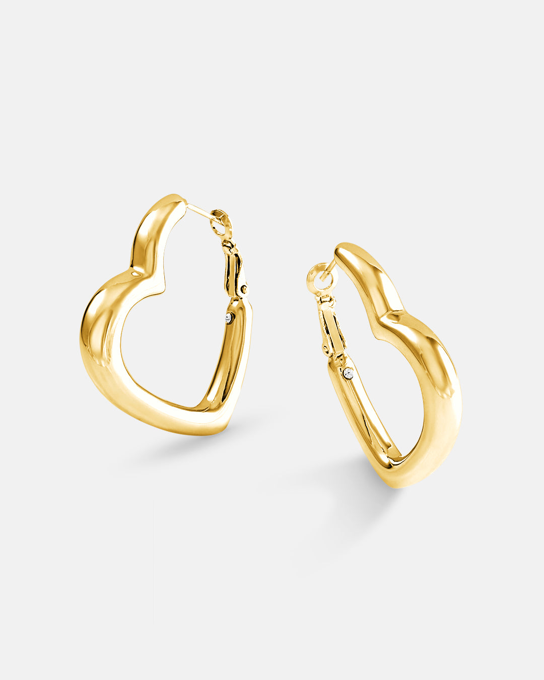 This is the product picture of heart shape design hoop earrings plated in gold in sterling silver material